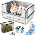 BWOGUE Extra Large Stainless Steel Rabbit Litter Box with Grid for Bunnies | Large Rabbit Litter Box, 23.6 x 15.7 x 11.2 in, High Sides, Removable Grid, Easy to Clean, Prevents Odors and Stains