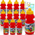 Mickey Mouse Water Bottles for Kids Party Favors School - 12 Pack Bundle | Mickey 11 Oz Bulk Reusable Water Bottles w Pull-Top Lids, Plus Stickers, MORE | Mickey Mouse Birthday Party Supplies for Kids