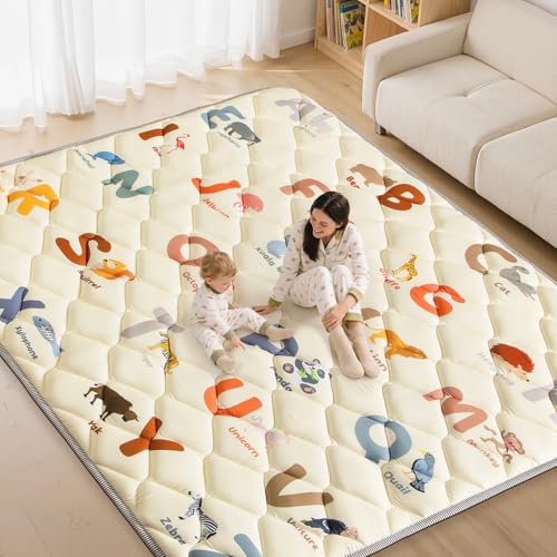 Omzer 79X71 Baby Play Mat for Floor, Playpen Mat for Toddlers Infants | Animal Alphabet Design, Safe Non-Slip Base, Extra Thick Soft Foam, Machine Washable, Foldable, Fits Playpen&Outdoor - size: 79"×71"