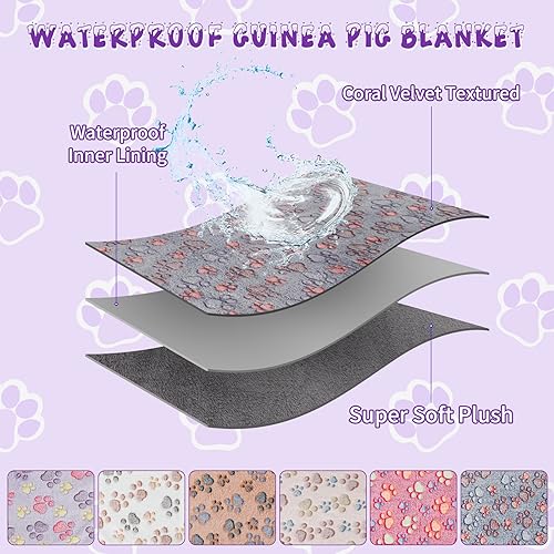 YUEPET 6 Pack Waterproof Guinea Pig Blankets, Fleece Cage Liners, M | Guinea Pig Fleece Cage Liners, Waterproof Backing, Machine Washable, Soft Fleece bunny blanket, 35 x 24 in - color: Purple+blue+beige+white+pink+coffee, size: M-35"×24"