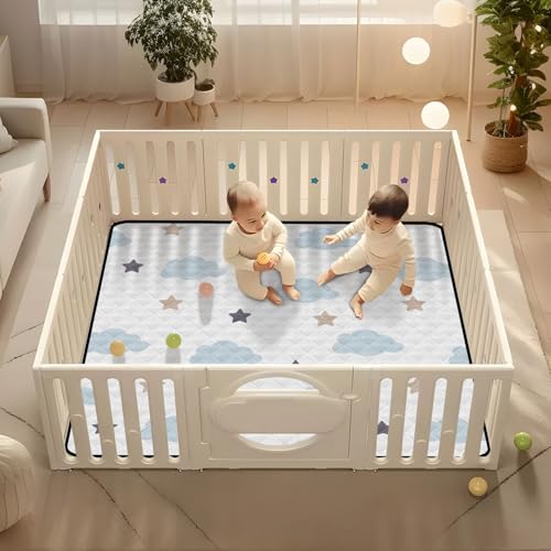 Baby Play Mat Blue Clouds Stars White Doodle 50 x 50 Playpen Mats for Floor Play Gym Crawling Mat Non-Slip Cushioned Baby Playmat for Infants, Babies, Toddlers - color: multi 17