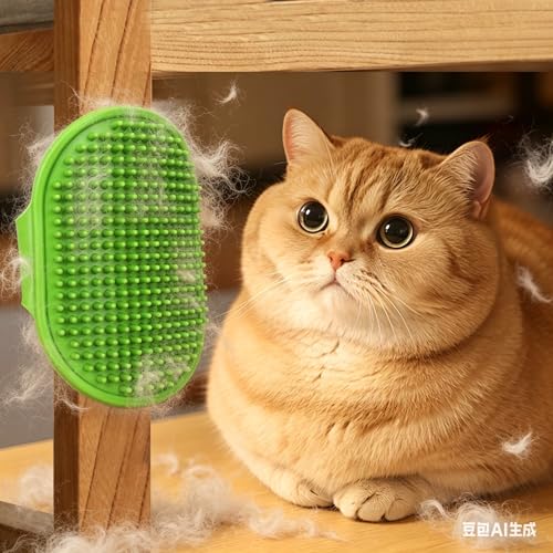 1 Pcs Green Pet Bath Brush, Soft Silicone Massage Grooming Comb, Adjustable Ring Handle Dog Cat Shampoo Scrubber, Washing Shedding Brush for Short Long Haired Pets