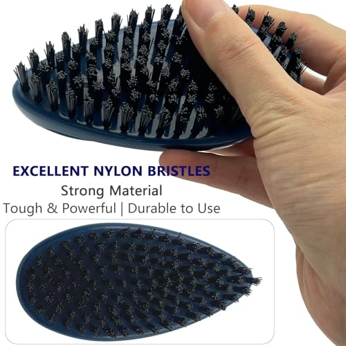 GKETN Small Scrub Brush with Nylon Bristles Heavy Duty Cleaning Brush | Good for Household Use, Like Bathroom, Kitchen, Grout, Tiles - Non-Slip Teardrop Handle & Hangable Design - Deep Blue - color: Deep Blue
