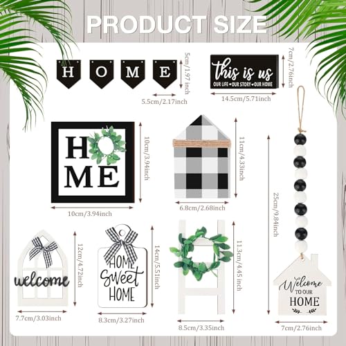 FairySandy Set of 11 Home Tiered Tray Decor This is us Rustic Farmhouse Tiered Tray Decorations Set Home Wooden Signs Vintage Farm Animal Farmhouse Tabletop Wood Signs for Kitchen Table Shelf Decor - style: Plaid