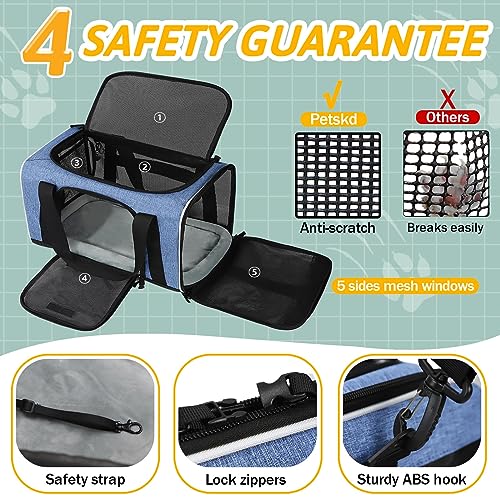 Small Pet Carrier 17" L x 11" W x 9.5" H Airline Approved, Blue | for Alaska Airlines, Lockable Safety Zippers and Anti-Scratch Mesh, Pets Under 10 lbs - color: Blue, size: 17.0"L x 11.0"W x 9.5"H