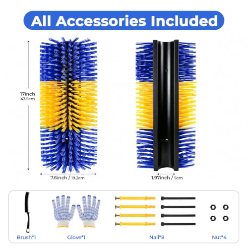 2 Packs Livestock Scratch Brush, Goats Brush Horse Scratching Post | Stiff Bristle, Itch Relief, Self-grooming, Full Massage, Livestock Scratching Brushes Set, with Cleaning Tool and Gloves - color: Blue