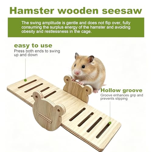 3-Piece Wooden Hamster Platform Set House & Ladder & Seesaw | Hamster Hideout Multi-Chamber Hamster House Maze Tunnel Rat Cage Platform Stand Boards Habitats Decor Accessories for Mice B - color: M