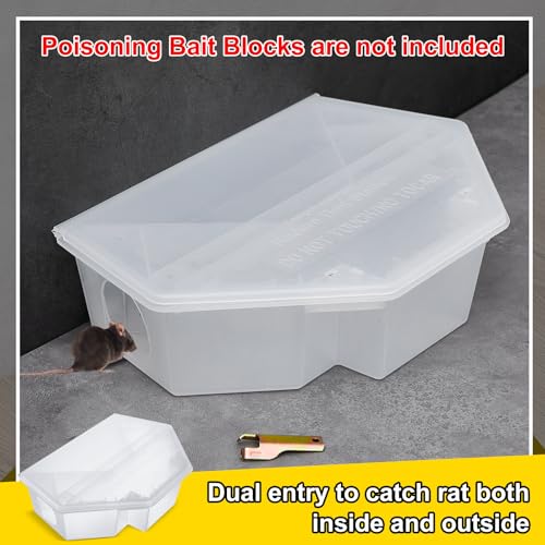 Qualirey 2 Pcs Rat Bait Station with Keys 13.58 x 8.98 x 3.35 Inch Rodent Station Rat Traps, Keeps Children and Pets Safe Indoor and Outdoor, Bait Not Included (Translucent) | 13.58x8.98x3.35 Inch Size, sturdy Plastic, Reusable Tamper-resistant Design, In