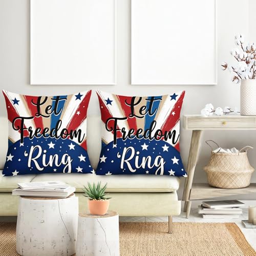 4th of July Let Freedom Ring Pillow Covers 24x24 Inch American Star Stripes Throw Pillows For Couch Soft Durable Cushion Covers Independence Memorial Day Pillow Cases for Bed Sofa Decor Set of 2 - color: 4th of July-let Freedom Ring, size: 24" x 24" (Pack