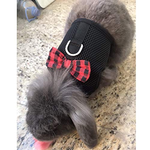 Rabbit Harness with Leash Adjustable Soft Mesh Vest Harness for Bunny Kitten Guinea Pig Rat (M, Black) - color: Black, size: M
