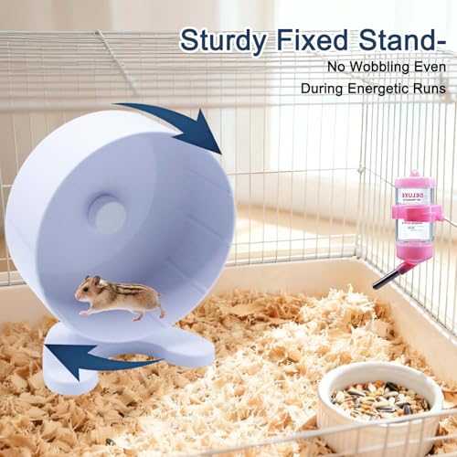 8.7" Hamster Exercise Wheel with Drinking Bottle, Hamster Exercise Wheel for Gerbils, Syrian & Dwarf Hamsters, Chinchillas, Hamster Running Wheel Noiseless Spinning Design for Other Small Pets, White - color: White, size: 8.7" with Drink Bottle