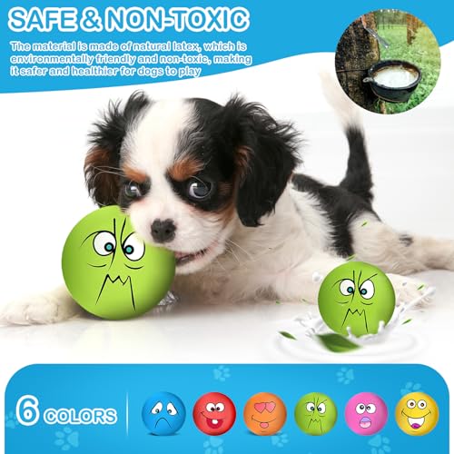 3.14" Squeaky Dog Toys Funny Smile Face Chewing Latex Rubber Soft Fetch Play Interactive Squeaky Dog Balls for Puppy Small Medium Pet Dog (6PCS) - color: Large Size Squeaky Dog Toys 6PCS