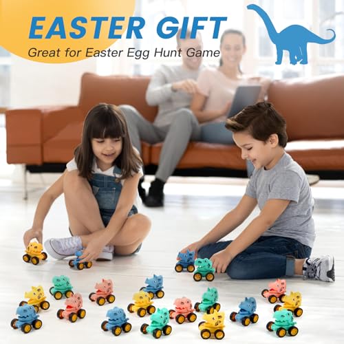18Pcs Dinosaur Pull Back Cars Set for Kids Toddlers, Bulk Mini Racing Vehicles Toys Party Favors, Pinata Fillers, Goodie Bag Stuffers, Classroom Prizes for Boys Girls