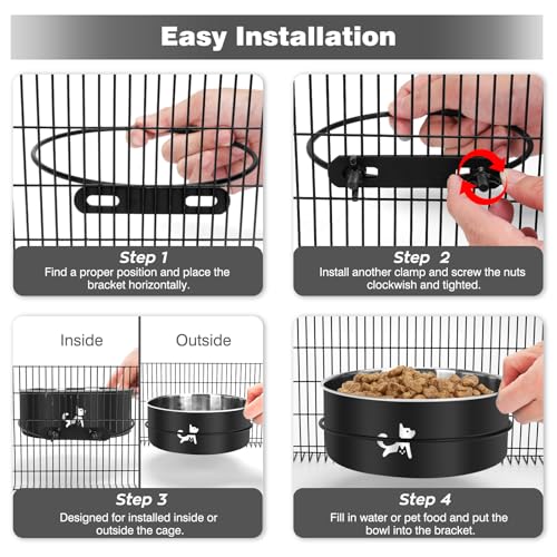 Dog Crate Water Bowl No Spill, 2 Pack Hanging Dogs Kennel Water Food Bowls, Stainless Steel Mountable Pet Bowl Metal Feeder Coop Cup Cage Accessories for Puppy Cat Rabbit Guinea Pigs Ferret Bird - color: Black