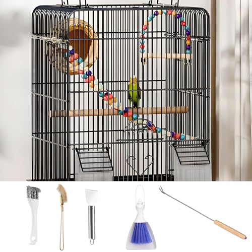 5 Pcs Set Bird Cage Cleaner Bird Cage Cleaner Brush with Stainless Steel Scraper, Long Handle Pet Cage Cleaning Tool for Parakeet Parrot Cage, Poop Remover Brush for Small Animal Cages Accessories