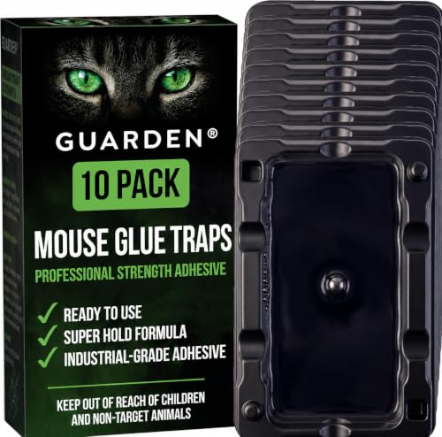 Guarden Extra-Large Glue Traps for Mice & Small Rats | 10 Pack – 10 x 5 in Rigid Sticky Trays, Peanut-Butter Scented, Pesticide-Free Indoor Pest Control - size: Ten Sticky