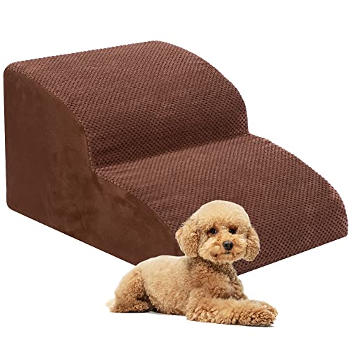 Dog Stairs for Small Dogs, High Density Foam Dog Ramp, Extra Wide Non-Slip Pet Steps for High Beds Or Couch, Soft Foam Doggie Ladder for Dogs Injured, Older Pets, Small Cats - color: Brown, size: 2 Steps