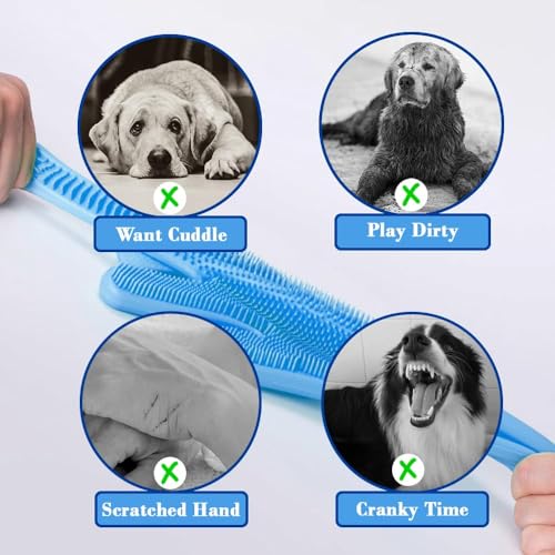 Pet Grooming Gloves Pet Hair Remover Cat, Dog Washing Gloves Silicone Heat Resistant Cleaning Gloves with High-Density Teeth Grooming Gloves for Dogs, Cats, Horses (2 Pairs - Blue & Gray) - color: 2 Pairs - Blue & Gray