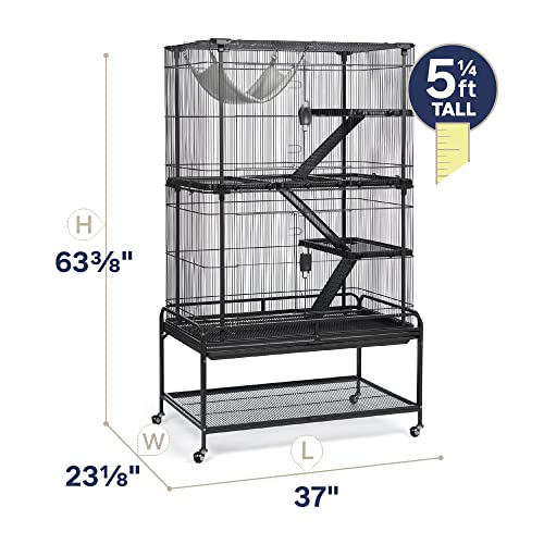 Prevue Pet Products Deluxe Critter Cage - Large 4-Level Metal Small Animal Habitat with Platforms, Ramps, Plush Hammock, Roll-Around Stand & Removable Clean Tray