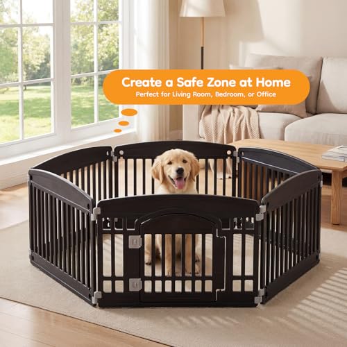NEWBULIG 6 Panels 24 Inch Dog Playpen, Plastic Pet Play Pen Fence | Portable, Secure Locking Door, Indoor Outdoor Yard RV Camping, Small Medium Dogs, Black - color: Black, size: 6 Panels/24IN