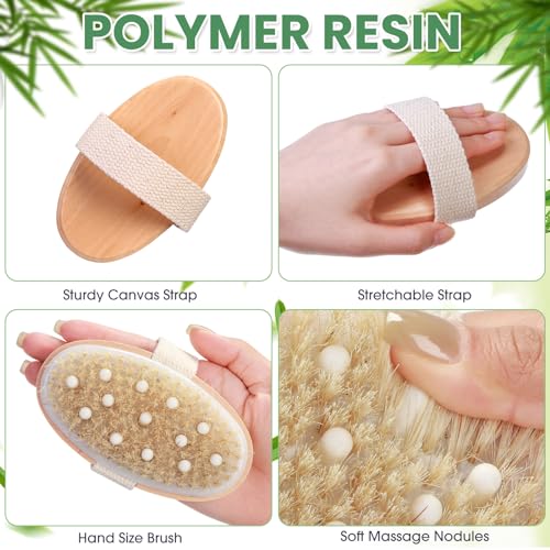 Gejoy 10 Pcs Dry Brushing Body Brush for Lymphatic Drainage Exfoliating Brush with Massage Nodule Dry Skin Body Scrubber Cellulite Shower Circulation Dead Exfoliator (4.92 x 2.56 Inches,Wood Color) - color: Massage Version