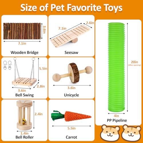 Hamster Toys Set, Guinea Pig Toys Bunny Small Animal Chewing Toy for Cage | Chinchillas, Gerbils, Rats, Rabbit Rodents Teeth Care Toys, Apple Wood Timothy Hay Mouse Toy Swing Seesaw Bridge - size: 28Pack-hamster toys
