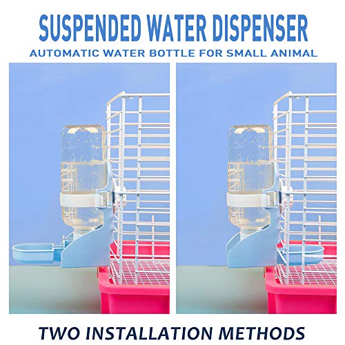 Rabbit Water Bottle Suspension Water Dispenser for Mini Pet Bunny Guinea Pig Chinchilla, 500ml Automatic Water Bottle by Gravity Flow Supply, Prevent Overflow, BPA Free (Blue)