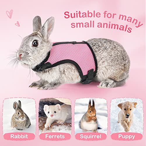 PETTOM Bunny Rabbit Guinea Pig Harness Stretchy Elastic Leash Cute Soft Mesh Small Pet Harness No Pull Comfort Outdoor Walking Jogging Padded Vest for Ferret Guinea Pig (Pink,L) - color: Pink, size: L(Chest:10.6-13.3 in)