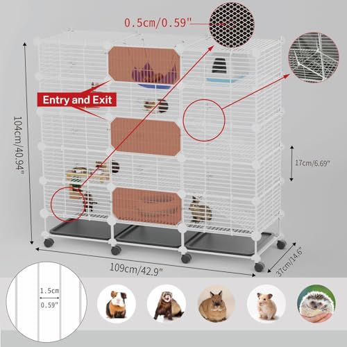 STILLCOVE 5-Tier Guinea Pig Cages Indoor: Small Animal Playpen with Trays | with Platforms and Ramps, Universal Wheels, C&C Pet Enclosure for Rabbit, Bunny, Hamster, Rat, Chinchilla, Hedgehog, Rodent - size: 42.9" x 14.6" x 40.9"