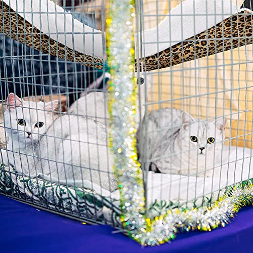 Jetec 2 Pack Cat Hammock for Cage, Catio Accessories Reversible Soft Cats Bed with Adjustable Straps and Hooks Double-Sided Linen and Fleece Hanging Hammock for Cats, Kitten(Leopard and Dot,S) - size: S