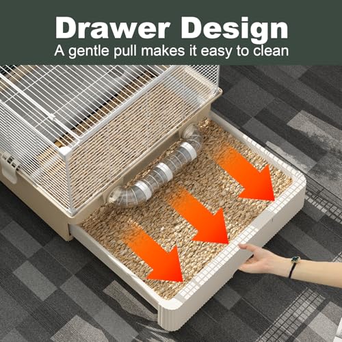 Oneluck 2 Tiers Large Hamster Cages with Accessories,Drawer-Style for Easy Cleaning,Small Animal Habitats for Syrian Hamster,Gerbil, Mice(White)