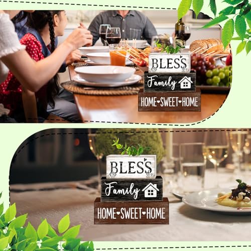 Tiered Tray Decor Set, 4 Pcs, Wooden, for Home Kitchen, Eucalyptus | Leaves Sweet Home, Farmhouse Rustic Summer Coffee Table Centerpieces Office Decorations - style: Leaf