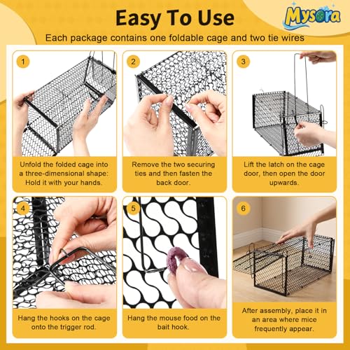 2 Pack Humane Rat Traps, Foldable Cage,11.8 x 5.5 x 5.5 Inches,Black | for Mouse Chipmunks and Squirrels, Reusable Wire Mesh Rodent Traps for Catch & Release, Indoor & Outdoor - size: 11.8 x 5.5 x 5.5 Inches