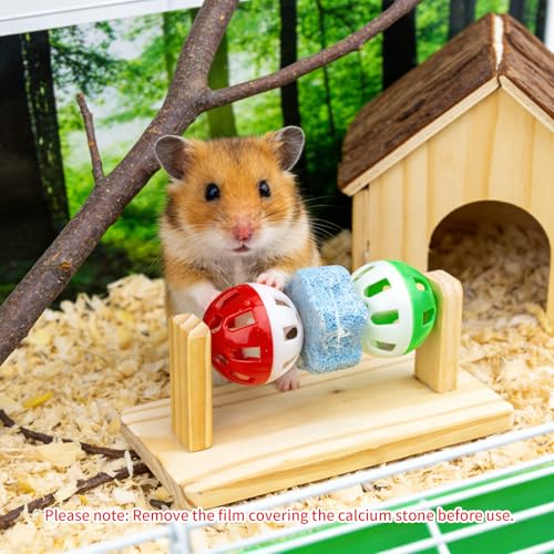 Hamster Enrichment Bell Ball Toys, Natural Guinea Pig Chewing Calcium Stone for Teething, Interactive Wooden Small Anima Cage Toys for Rats, Syrian & Dwarf Hamsters Playing Teeth Grinding - color: Enrichment Toy
