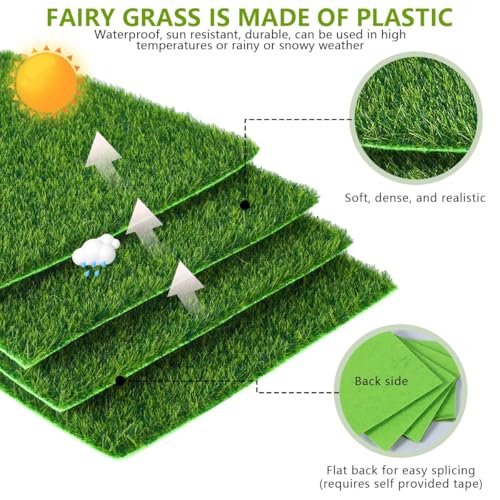 KISEER 12 Pack Fairy Garden Grass 6 x 6 Inches Miniature Artificial Craft Grass for Dollhouse Ornament DIY Decoration - size: 12 Pack 6 x 6 Inch