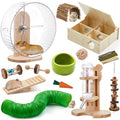 20 Pcs Hamster Toys Set, 16 Small Animal Chewing Toys, Maze Wood House, Silent Exercise Running Wheels and Water Bottle Set Feeding Bowl for Hamster Habitat Rat Cage Accessories(Green) - color: Green