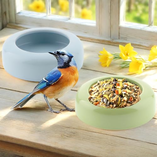 2 Pack Bird Feeder Ceramic Anti-Spill Food Bowl for Bird Parrot Cockatiel Parakeet Conure Finch Rodents Small Animals (Blue and Green)