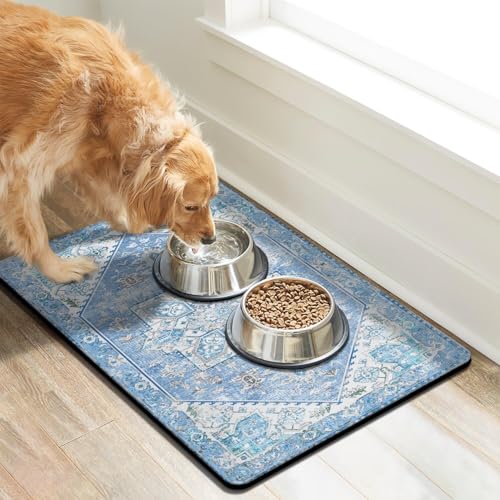 Dog Food Mats for Floors, Absorbent Dog Bowl Mat for Food and Water Dispenser Mat, Quick Dry Cat Food Mat Pet Supplies - color: Light Blue, size: S(12"×20")