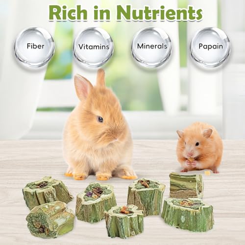 Fhiny Rabbit Chew Toys Natural Papaya Wood Treats Small Pet Molar Snacks Contain Grass Apple Carrot and Purple Sweet Potato Filling for Bunny Hamsters Guinea Pigs Chinchillas Teeth Grinding(0.44 lb)