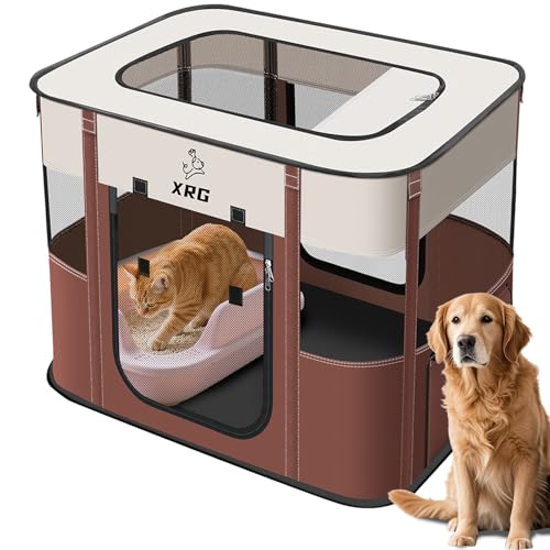 Portable Foldable Pet Playpen Collapsible Crates Kennel Playpen for Dog cat and Rabbit &Travel playpen Outdoor or Indoor (Medium（31.5" L x 23.6" W x 21.7" H）, Brown) - color: Brown, style: Medium（31.5"L x 23.6"W x 21.7"H）