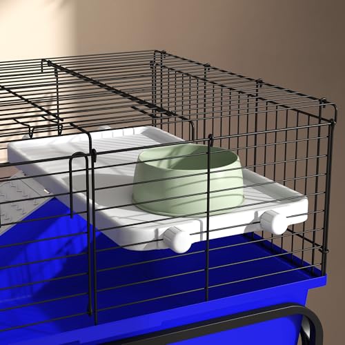 PawHut Two-Story Small Animal Cage Removable from Stand, Guinea Pig Cage with Shelf & Wheels, Pet Habitat for Hedgehog, Chinchilla, Ferret, 33" x 18.5" x 35", Blue | Removable from Stand, Guinea Pig Cage, Pet Habitat for Hedgehog, Chinchilla, Ferret - col
