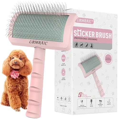 Dog Slicker Brush for Poodles Doodles Fluffy Deshedding Loose Hair. | Super Dense Soft Slicker Brush for Dogs,Grooming Brush for Matted Long Thick Curly Fur,Fluff Shedding Tangles Knots.25mm. - color: pink