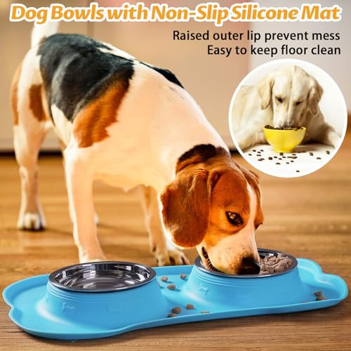 Hubulk Pet Dog Bowls 2 Stainless Steel Dog Bowl with No Spill Non-Skid Silicone Mat + Pet Food Scoop Water and Food Feeder Bowls for Feeding Small Medium Large Dogs Cats Puppies (Small, Turquoise) - color: Turquoise, size: Small