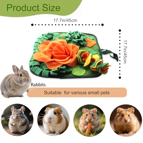 Rabbit Foraging Mat Bunny Snuffle Mat for Small Animal Puzzle Toy | Interactive Enrichment Toy 17.7", Feed Treat Mat for Rabbits Guinea Pigs, Hamster, Puppies, Chinchillas, Kitten, Indoor, Soft