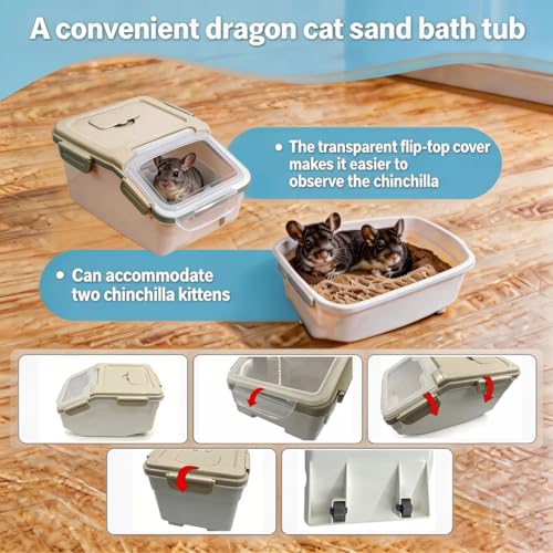 Extra Large Chinchilla Sand Bath Container Kit with Wash and Care Accessories, Chinchilla Dust Bath House, Plastic Dust Bath House for Chinchillas, Hamsters, Hedgehogs, Guinea Pigs and Small Animals