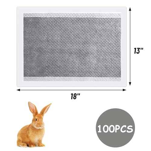 Fhiny 100Pcs Rabbit Pee Pads,18"× 13" Disposable Cage Liner Black Carbon Odor-Control All-Absorb Charcoal Bunny Training Accessories with Quick-Dry Surface for Rabbits Guinea Pigs Small Animals - color: Black, size: S:18"× 13"/100Pcs