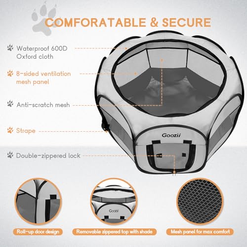 Goozii Pet Cat Playpen for Indoor Cats Enclosed, Puppy Dog Play Pen for Outdoor Travel Camping (Medium Size, Light Grey) - color: Light Grey, style: M [35.5" x 35.5" x 23.1"]