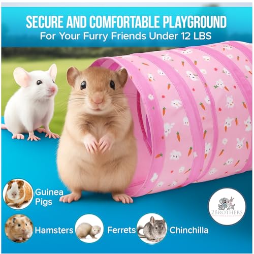 Tunnels with 3-Way Entrance - Cozy, Washable Guinea Pig Hideout - Interactive Cage Toys (Pink Bunnies) - color: Pink Bunnies