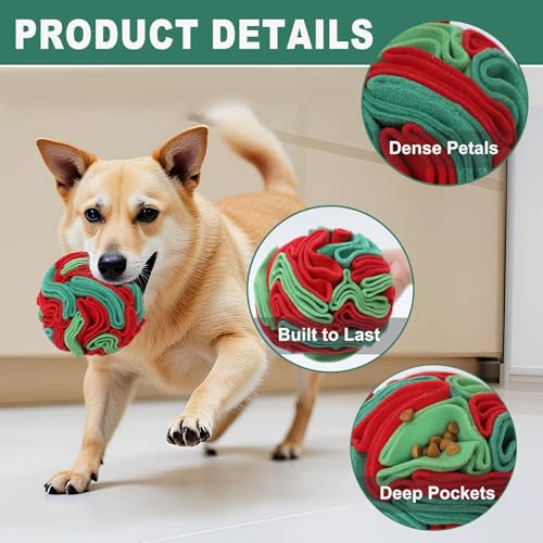 Snuffle Ball for Dogs - Interactive Dog Toys to Keep Them Busy, Dog Puzzle Toy with Soft Fabric for Small, Medium, Large Dogs Daily Companionship, Training Reward Gift - color: Red & Green, size: Medium