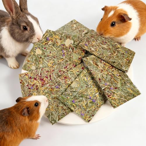 Abizoo Rabbit & Guinea Pig Treats 8 Pack Large Timothy Hay Chips | Bunny Chew Toys, Herbal Flowers, Vitamins and Minerals, Timothy Hay Forage Mix